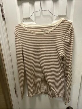 Perfect Striped Crewneck Long-Sleeve Tee Size M